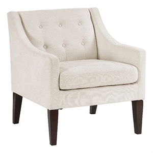 Pemberly Row Button Tufted Accent Armchair in Beige Polyester with Brown Legs