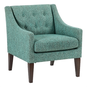 Pemberly Row Button Tufted Accent Armchair in Sea Green Polyester Brown Legs