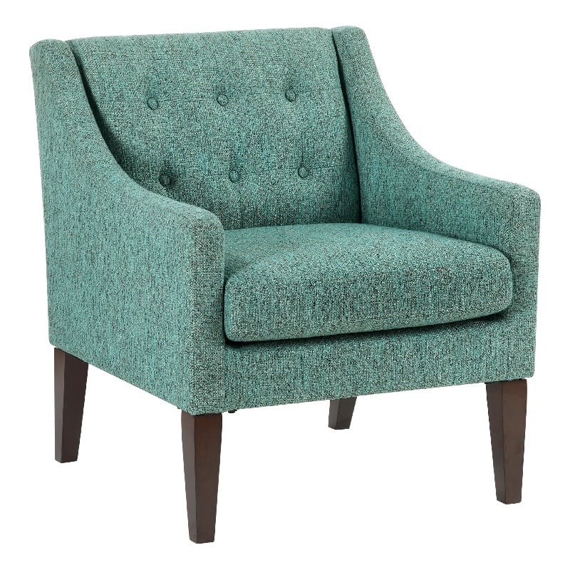 Pemberly Row Button Tufted Accent Armchair in Sea Green Polyester Brown Legs