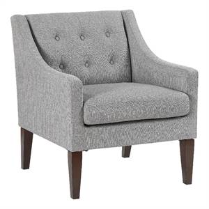 Pemberly Row Button Tufted Accent Armchair in Light Gray Polyester Brown Legs