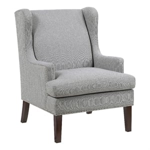 Pemberly Row Accent Wing Armchair in Gray Polyester with Brown Wood Nailhead