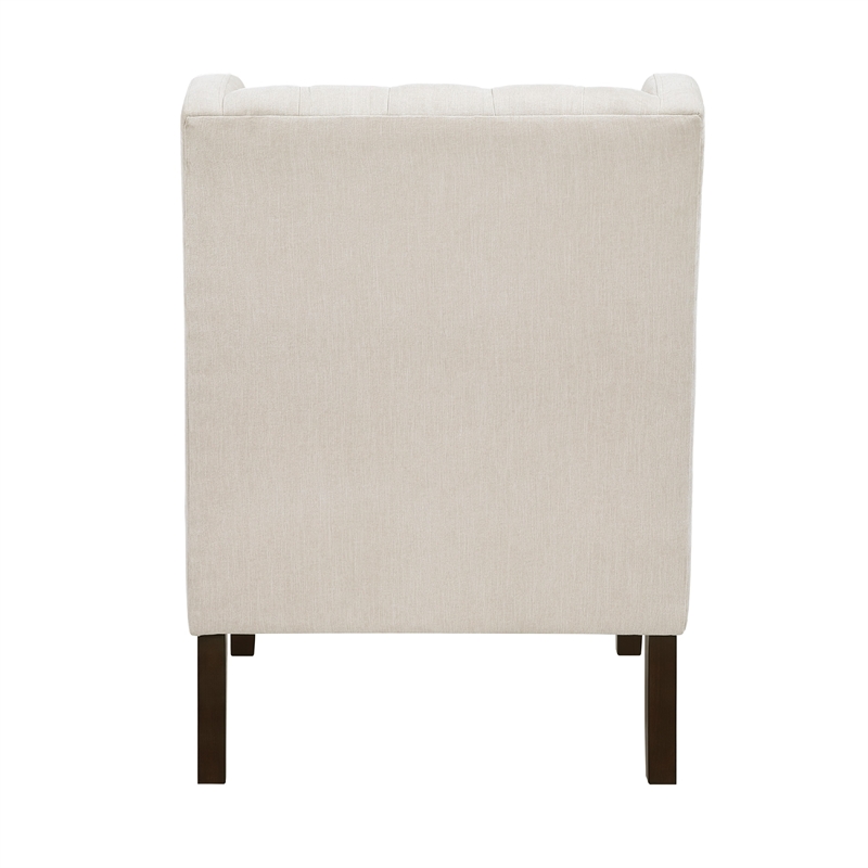 Pemberly Row Button Tufted Accent Wing Armchair in Beige Polyester and Brown