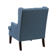 Pemberly Row Button Tufted Accent Wing Armchair in Blue Polyester Brown Wood