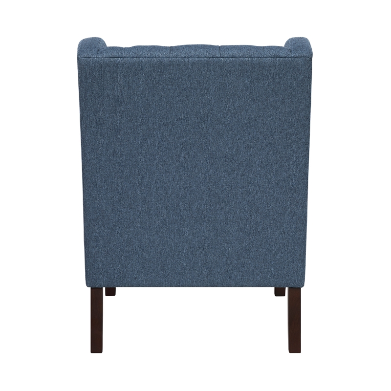 Pemberly Row Button Tufted Accent Wing Armchair in Blue Polyester Brown Wood