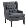 Pemberly Row Button Tufted Accent Wing Armchair in Charcoal Gray and Brown