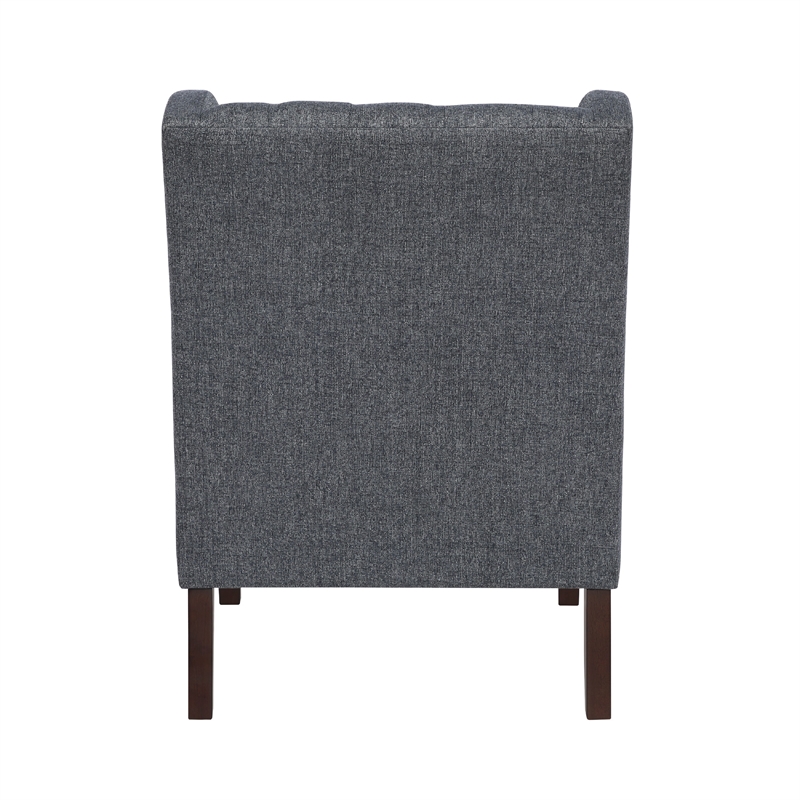 Pemberly Row Button Tufted Accent Wing Armchair in Charcoal Gray and Brown