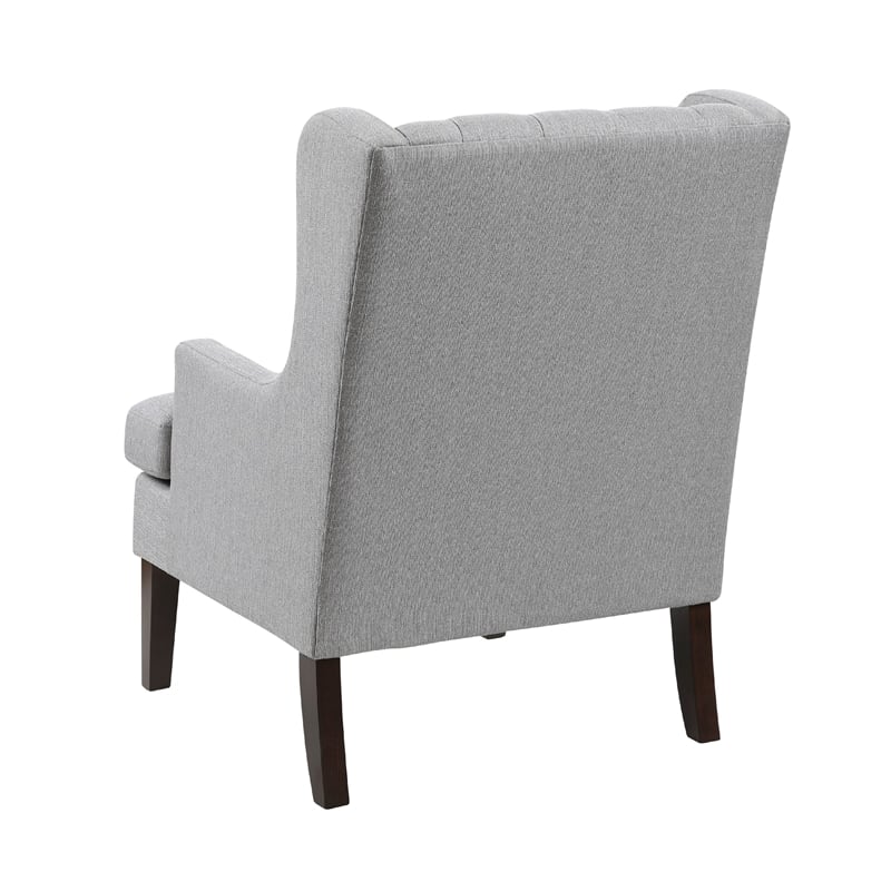 Pemberly Row Button Tufted Accent Wing Armchair in Light Gray Polyester