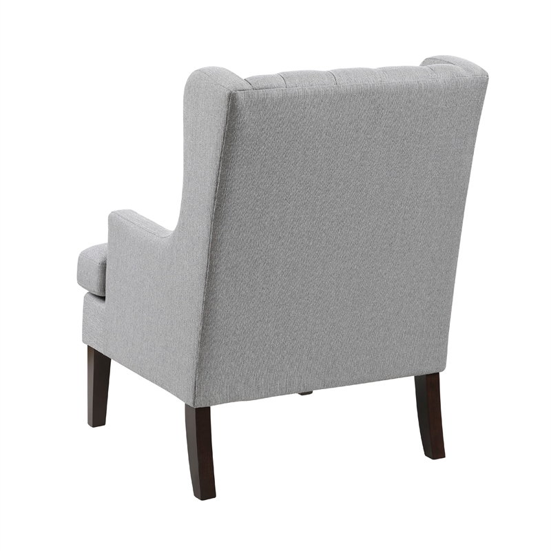 Pemberly Row Button Tufted Accent Wing Armchair in Light Gray Polyester