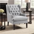 Pemberly Row Button Tufted Accent Wing Armchair in Light Gray Polyester