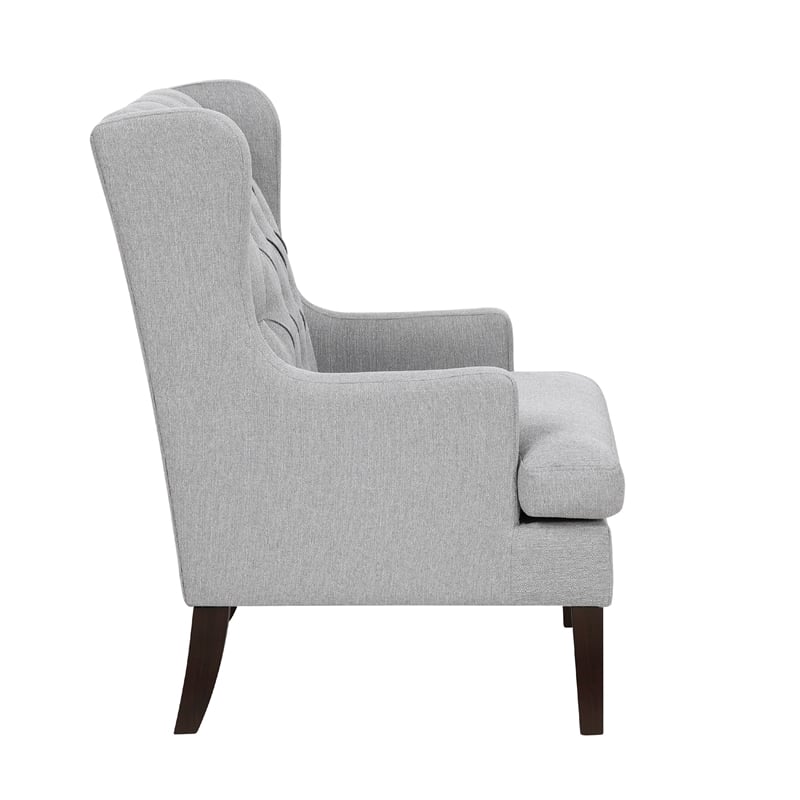 Pemberly Row Button Tufted Accent Wing Armchair in Light Gray Polyester