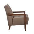 Pemberly Row Button Tufted Accent Armchair in Brown Leather Walnut Brown Wood
