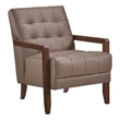 Pemberly Row Button Tufted Accent Armchair in Brown Leather Walnut Brown Wood