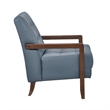 Pemberly Row Button Tufted Accent Armchair in Blue Leather Walnut Brown Wood