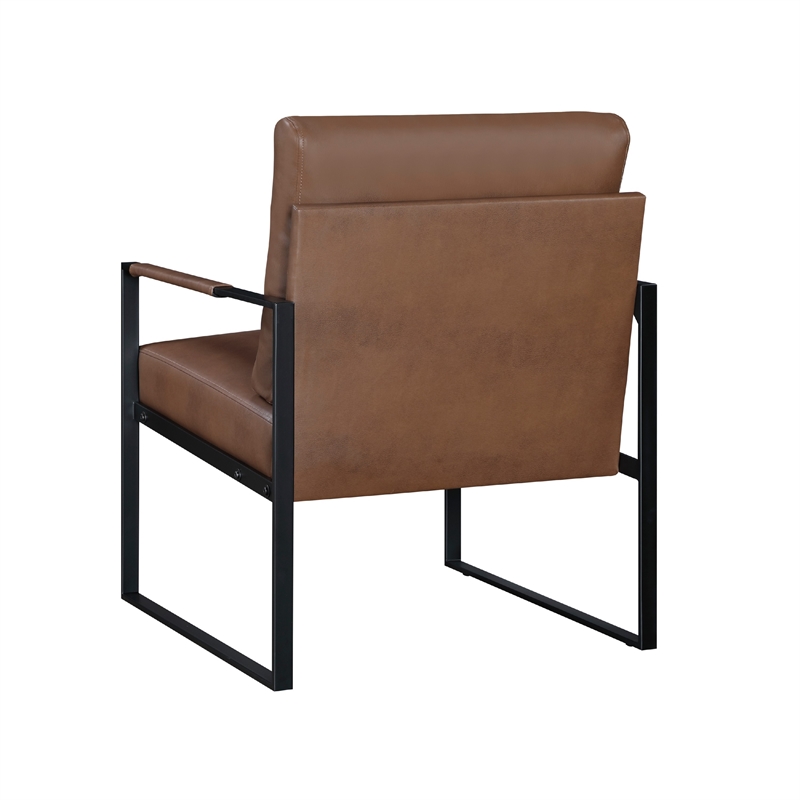 Pemberly Row Accent Armchair in Dark Brown Faux Leather with Black Metal Frame