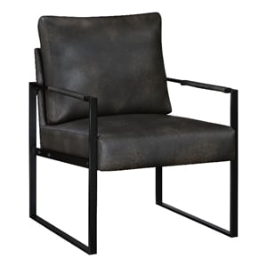 Pemberly Row Accent Armchair in Dark Gray Faux Leather with Black Metal Frame