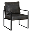 Pemberly Row Accent Armchair in Dark Gray Faux Leather with Black Metal Frame