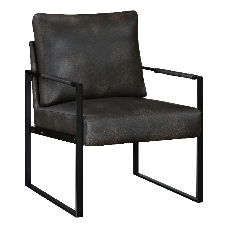 Pemberly Row Accent Armchair in Dark Gray Faux Leather with Black Metal Frame