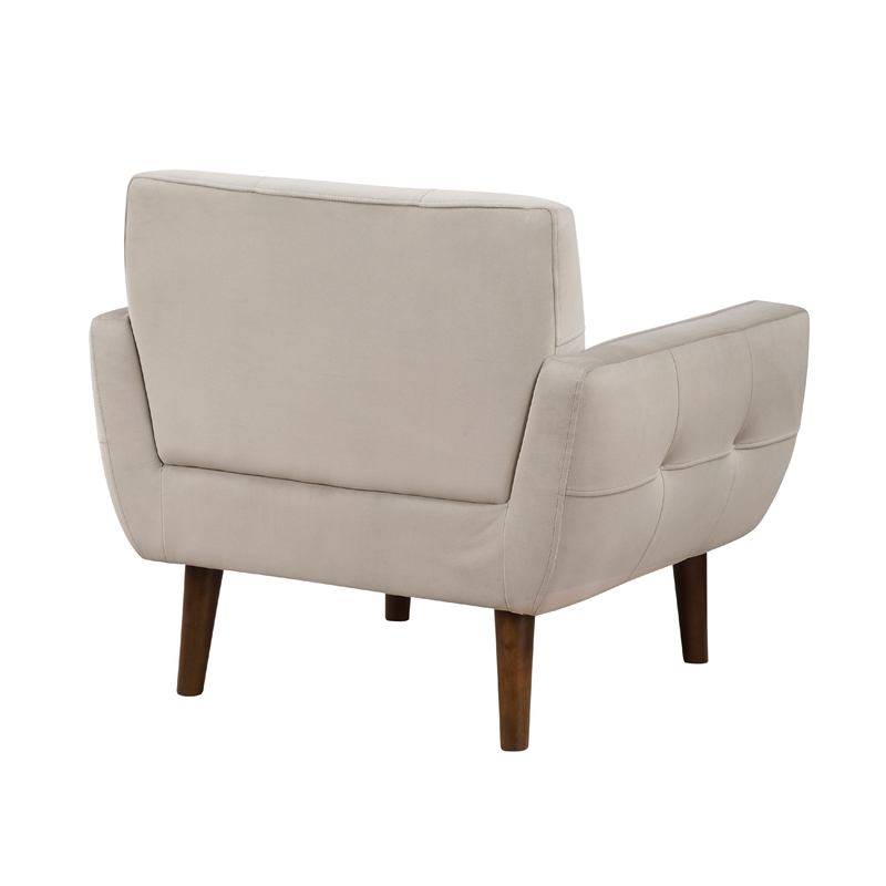 Pemberly Row Accent Armchair in Light Brown Velvet with Tufted Back and Legs