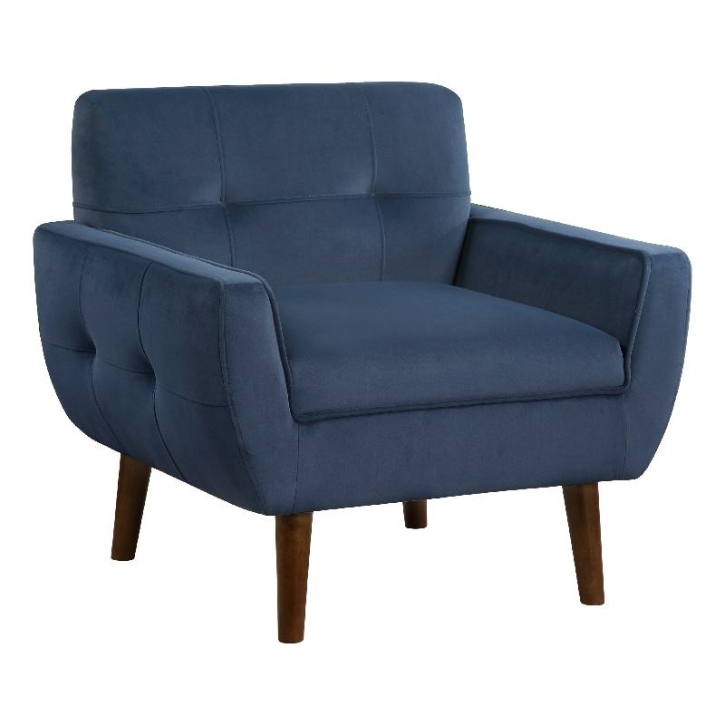 Pemberly Row Accent Armchair in Navy Blue Velvet with Tufted Back and Legs