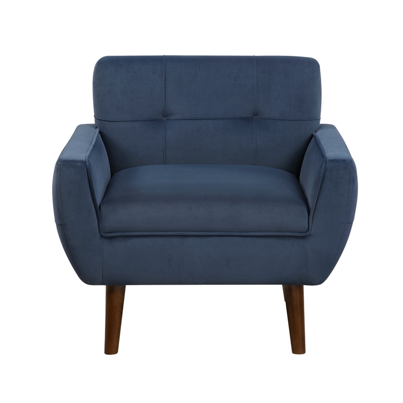 Pemberly Row Accent Armchair in Navy Blue Velvet with Tufted Back and Legs
