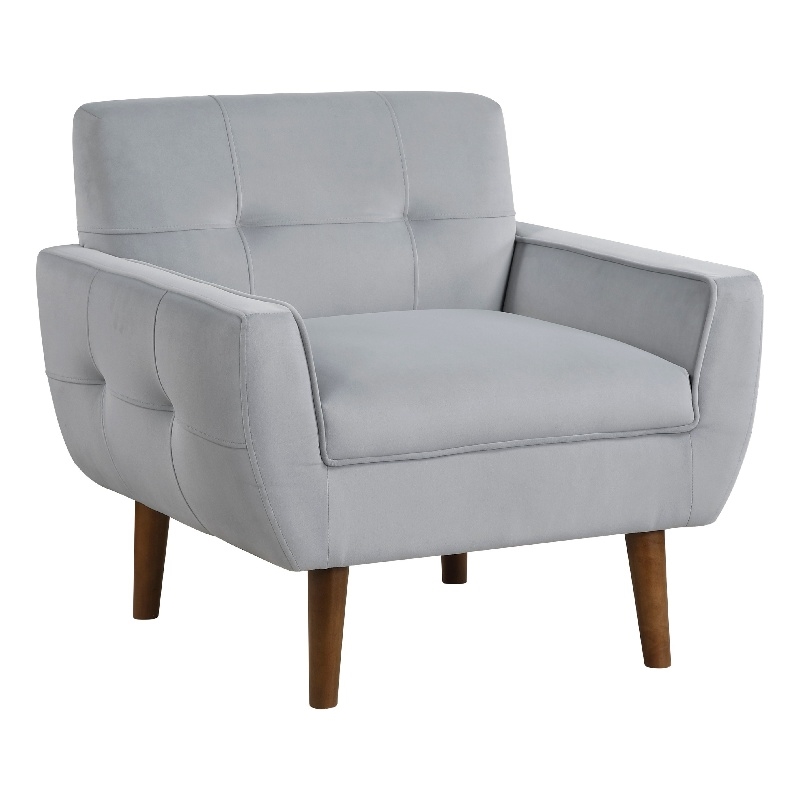 Pemberly Row Accent Armchair in Light Gray Velvet with Tufted Back and Legs