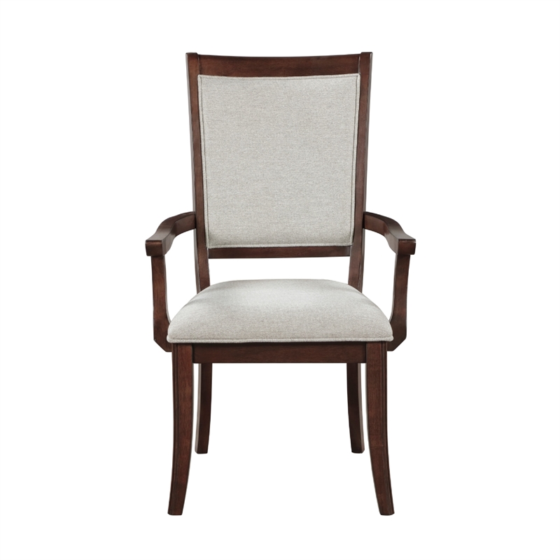 Pemberly Row Armchair Set of 2 with Dark Walnut Inlay in Cherry Wood Beige