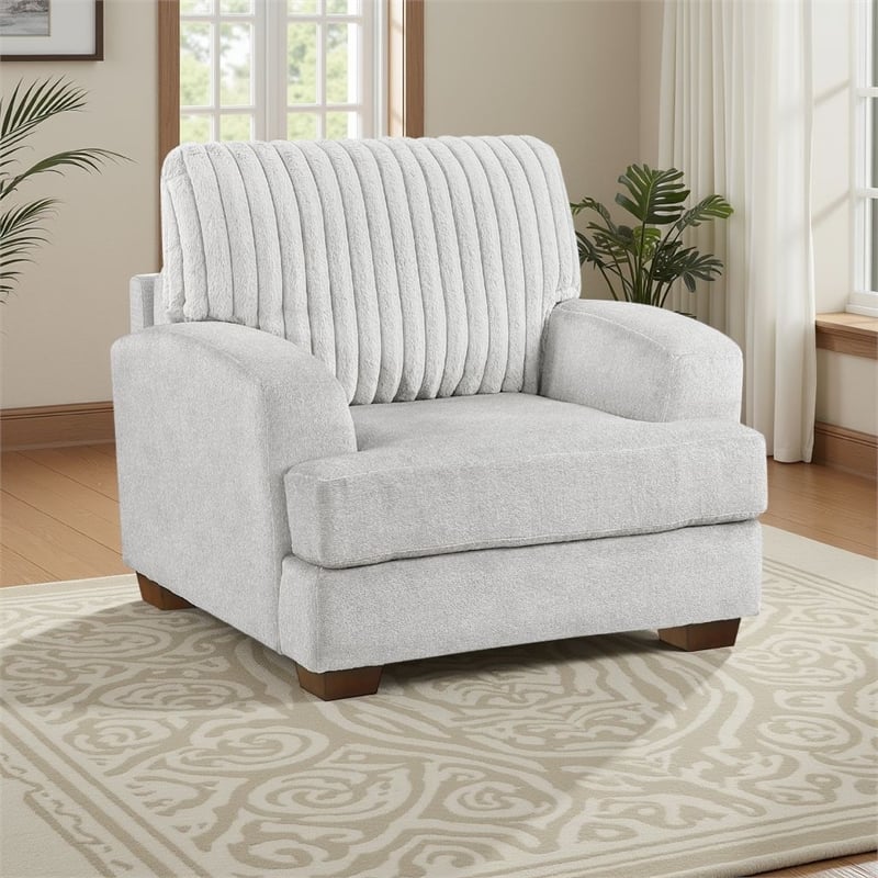 Pemberly Row Accent Armchair with Ribbed Texture in Light Gray Corduroy Back