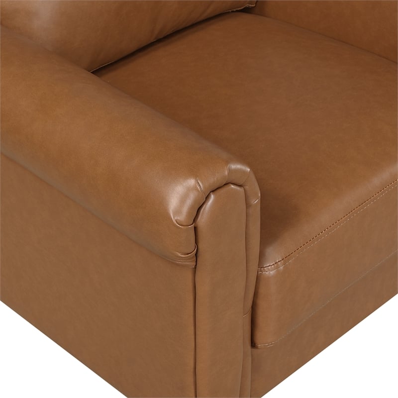 Pemberly Row 79 Inch Sofa with Rolled Arms in Mid Century Brown Faux Leather