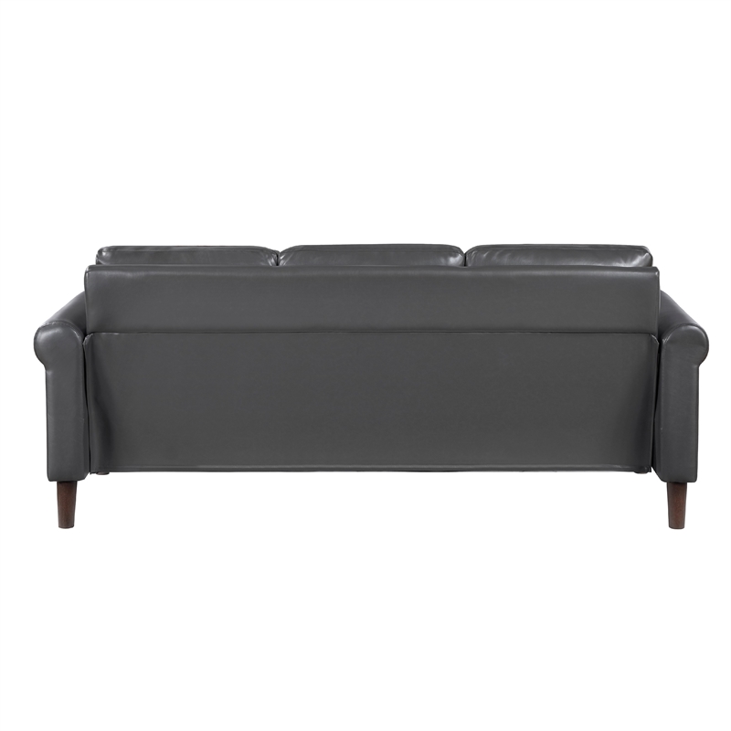 Pemberly Row 79 Inch Sofa with Rolled Arms in Dark Gray Faux Leather