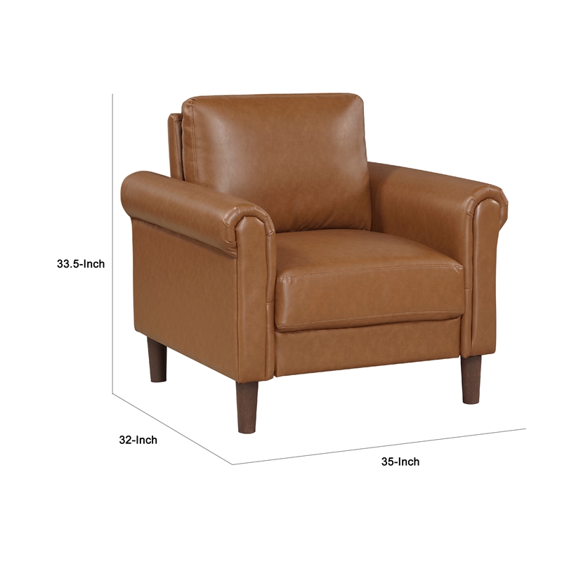 Pemberly Row Accent Armchair with Rolled Arms in Brown Faux Leather