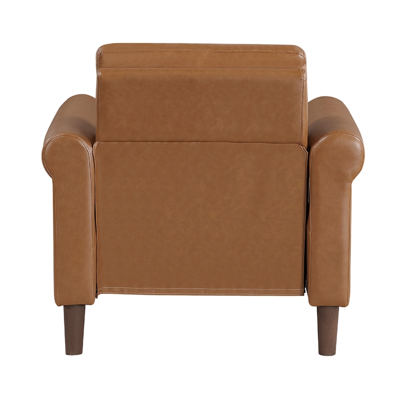 Pemberly Row Accent Armchair with Rolled Arms in Brown Faux Leather