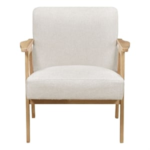 Pemberly Row Accent Club Armchair in Soft Beige with Natural Brown Wood Frame