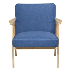 Pemberly Row Accent Club Armchair in Soft Blue with Natural Brown Wood Frame