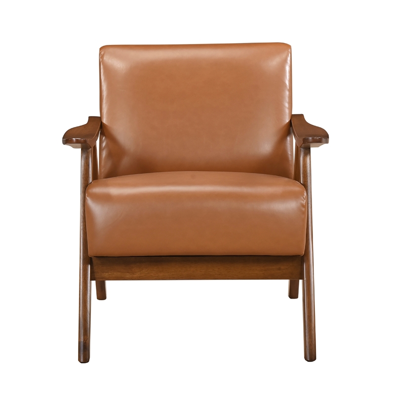 Pemberly Row Accent Club Armchair in Matte Brown Faux Leather Solid Rubberwood