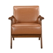 Pemberly Row Accent Club Armchair in Matte Brown Faux Leather Solid Rubberwood