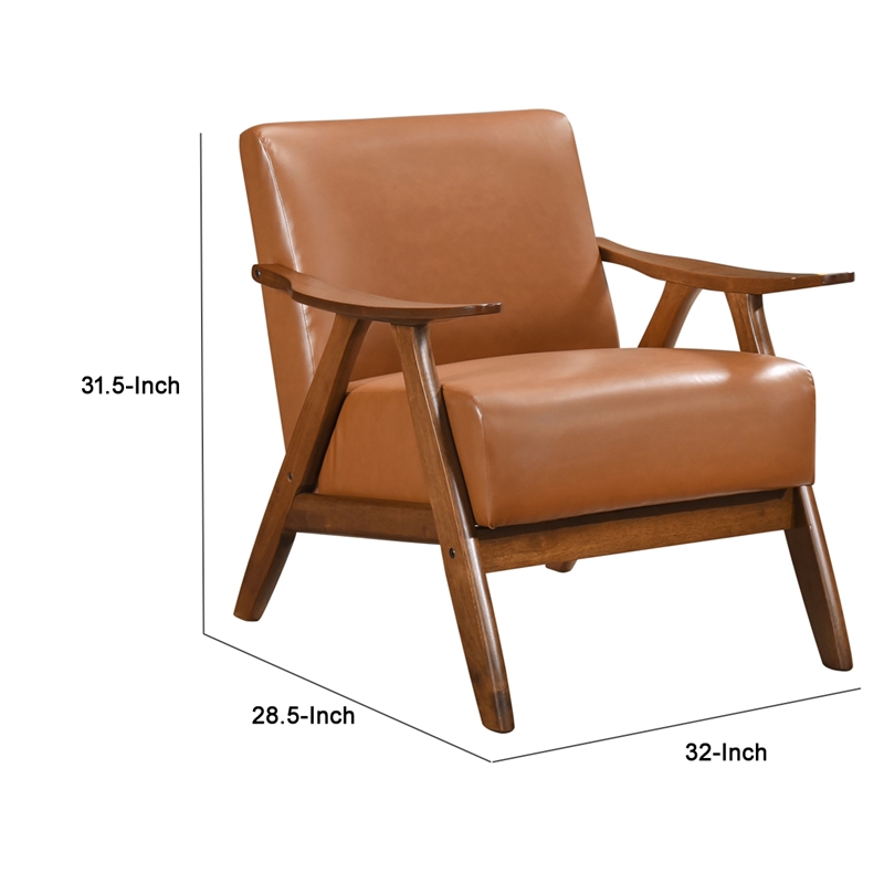 Pemberly Row Accent Club Armchair in Matte Brown Faux Leather Solid Rubberwood