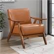 Pemberly Row Accent Club Armchair in Matte Brown Faux Leather Solid Rubberwood