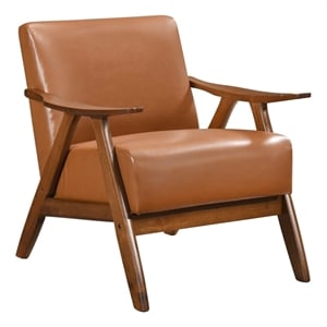 Pemberly Row Accent Club Armchair in Matte Brown Faux Leather Solid Rubberwood