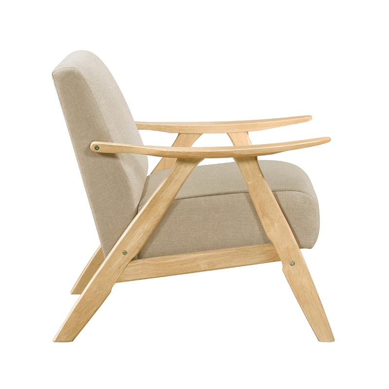 Pemberly Row Accent Club Armchair in Light Brown Textured Solid Rubberwood