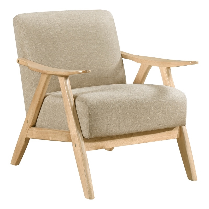 Pemberly Row Accent Club Armchair in Light Brown Textured Solid Rubberwood