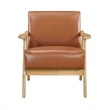 Pemberly Row Accent Club Armchair in Faux Leather with Natural Brown Solid Wood