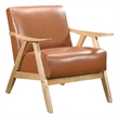 Pemberly Row Accent Club Armchair in Faux Leather with Natural Brown Solid Wood