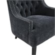 Pemberly Row Button Tufted Accent Armchair in Black Chenille with Solid Wood