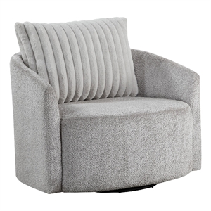 Pemberly Row Swivel Armchair in Gray Chenille with Large Corduroy Back Pillow