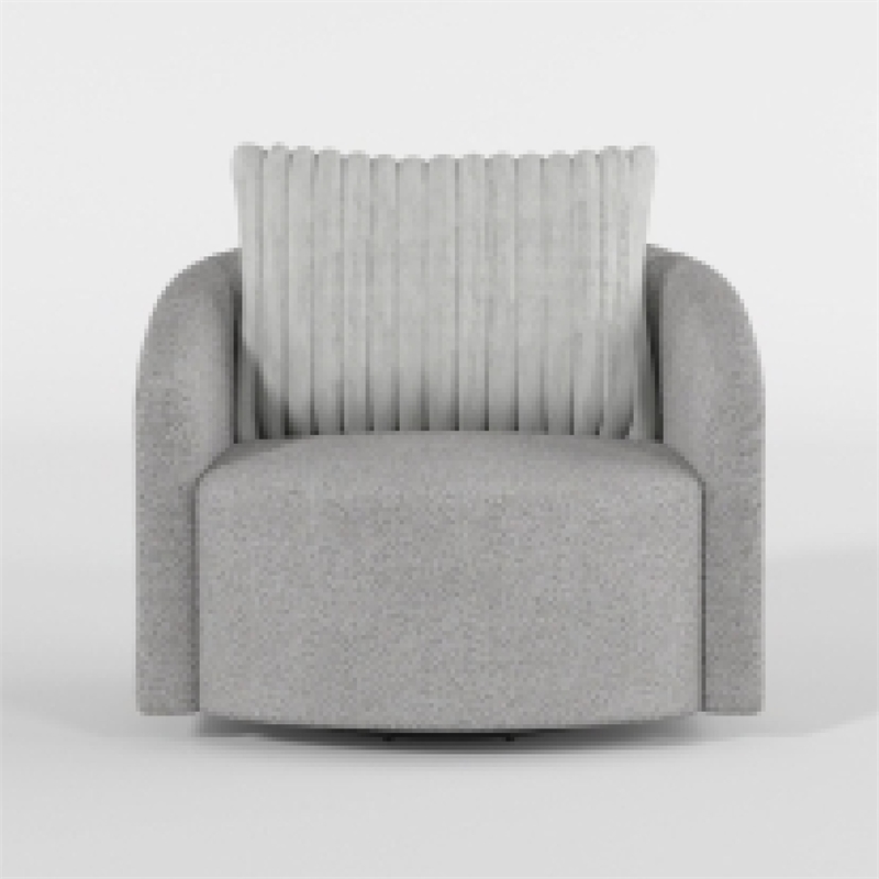 Pemberly Row Swivel Armchair in Gray Chenille with Large Corduroy Back Pillow
