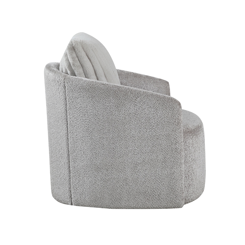 Pemberly Row Swivel Armchair in Gray Chenille with Large Corduroy Back Pillow