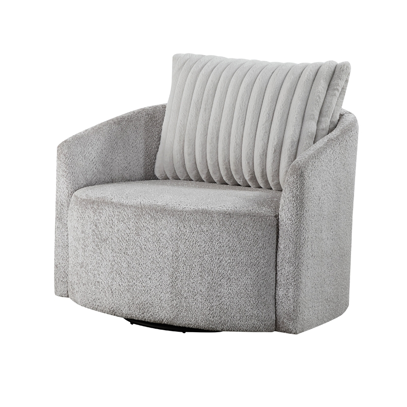 Pemberly Row Swivel Armchair in Gray Chenille with Large Corduroy Back Pillow