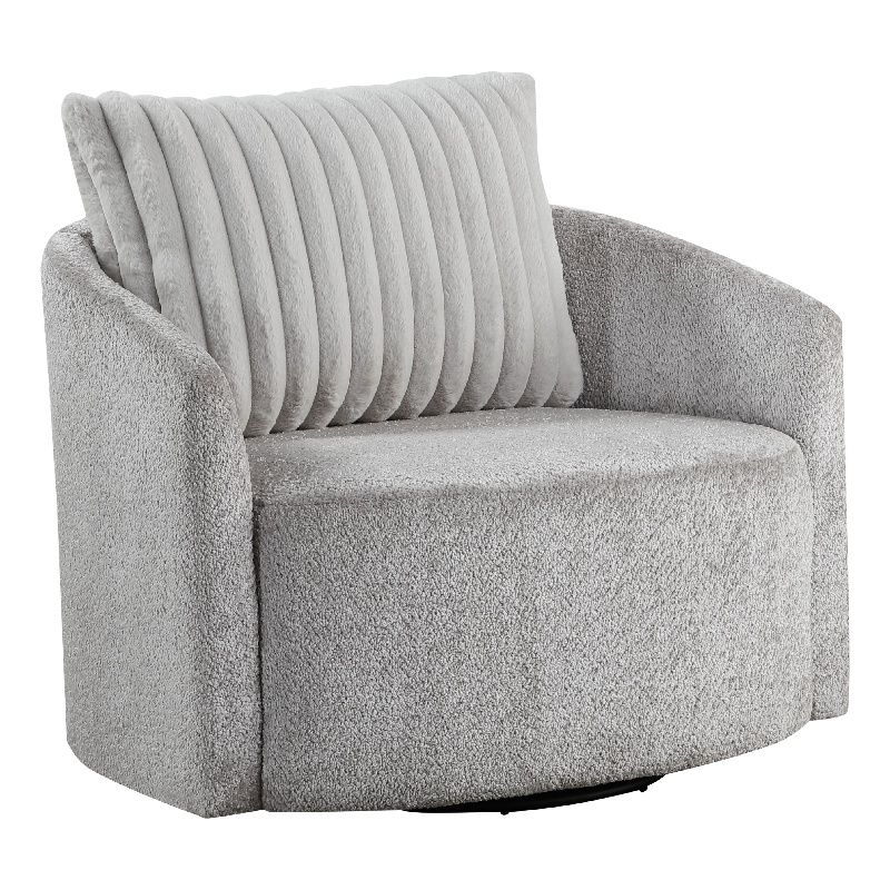 Pemberly Row Swivel Armchair in Gray Chenille with Large Corduroy Back Pillow