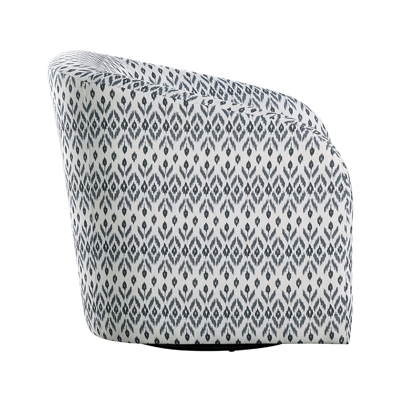 Pemberly Row Swivel Armchair in Blue and White Geometric Pattern Fabric