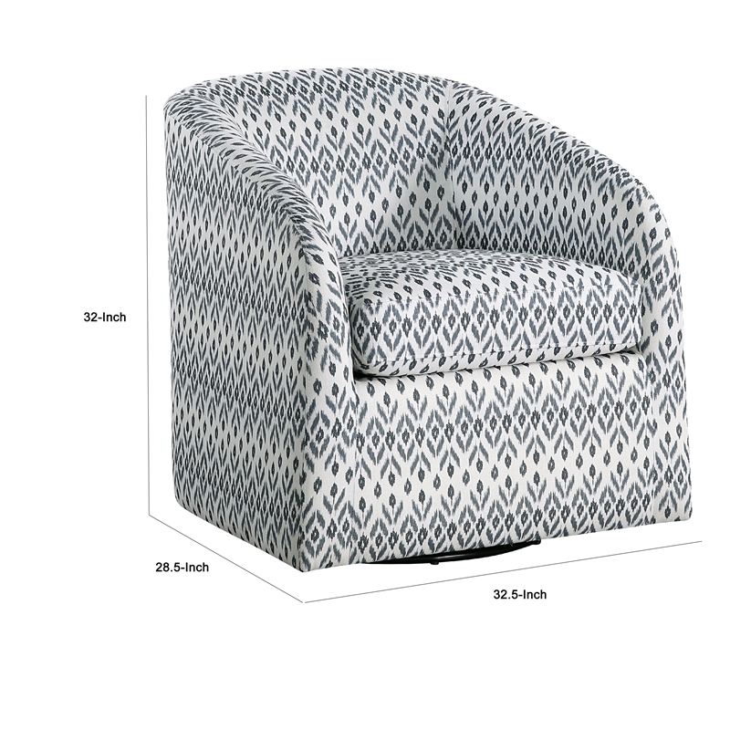 Pemberly Row Swivel Armchair in Blue and White Geometric Pattern Fabric
